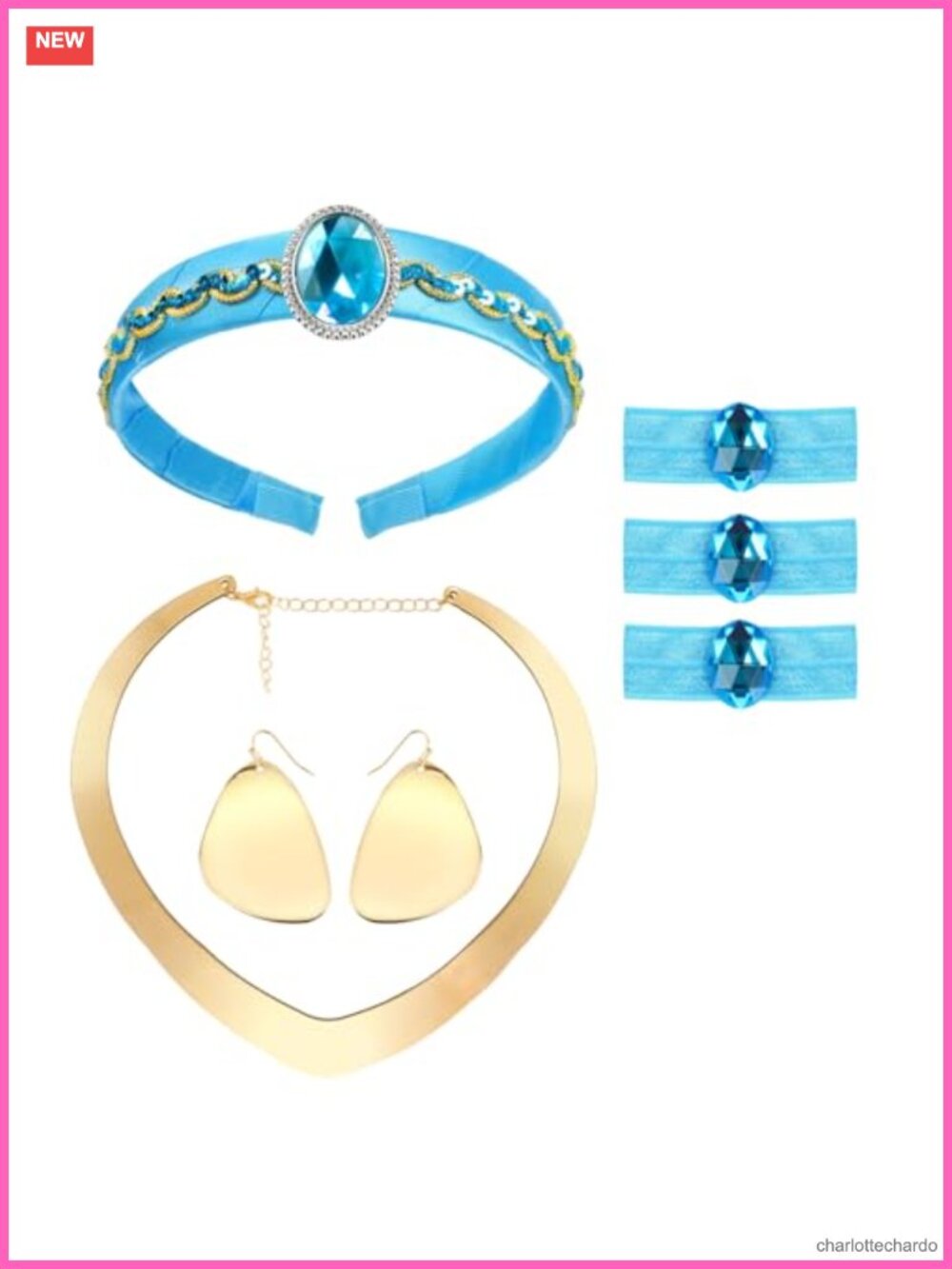 Princess Costume Accessory Set 7pc Headband Gold Necklace Earrings Hair Ties